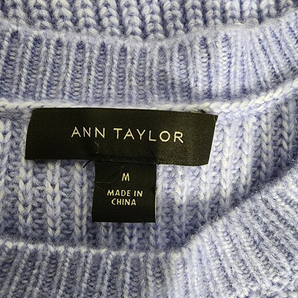 Ann Taylor Women Sweater Size Medium Blue Ruffle Shoulder Long Sleeve Wool Blend - Picture 6 of 10